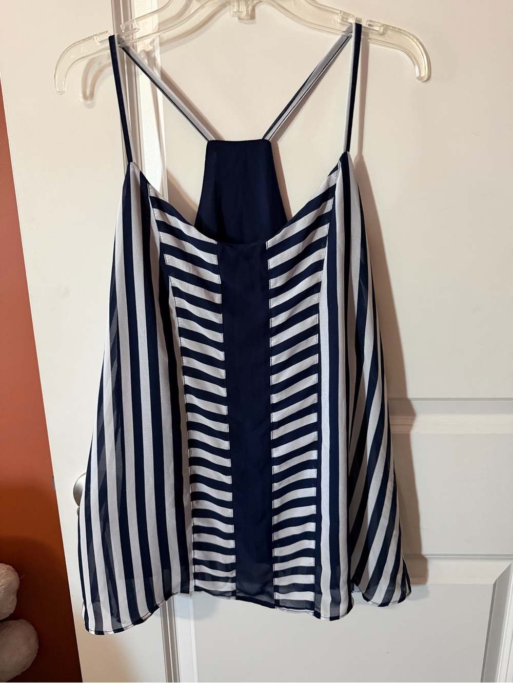 New York & Company Navy and White Striped Spaghetti Strap Camisole